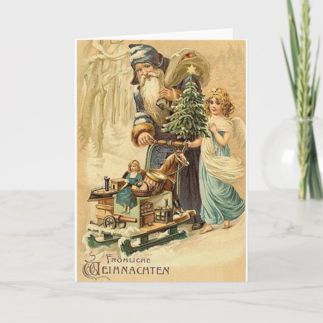 Carte de Noël vintage Allemande Père Noël Et Angel (Devant)