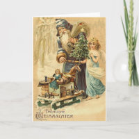 Carte de Noël vintage Allemande Père Noël Et Angel