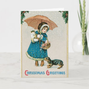 Carte de Noël Vintage - Animaux de compagnie adora