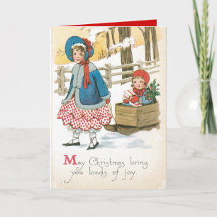 Carte de Noël Vintage Authénique avec enfants