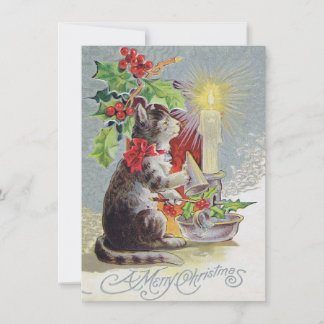 Carte de Noël Vintage avec chat et Holly