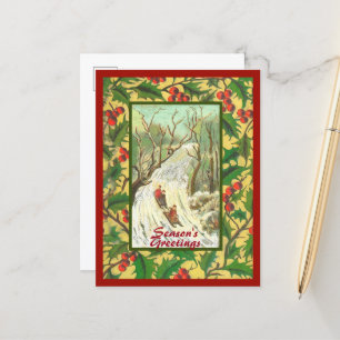 Carte de Noël Vintage avec Drapage et Holly