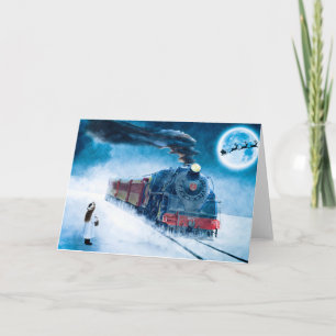 Carte de Noël Vintage avec Girl And Train