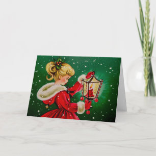 Carte de Noël Vintage avec Jeune Fille