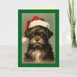 Carte de Noël vintage avec un chiot en chapeau de 