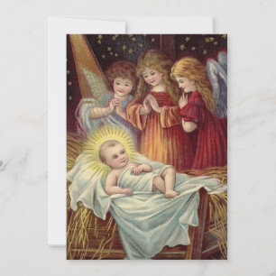 Carte de Noël vintage Baby Jesus in Manger