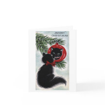 Carte de Noël vintage Black Cat
