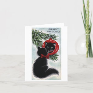 Carte de Noël vintage Black Cat