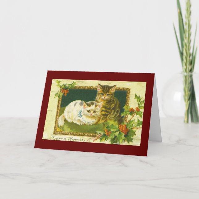 Carte de Noël vintage Cat Kitten (Devant)