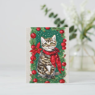 Carte de Noël vintage Cat Kitten
