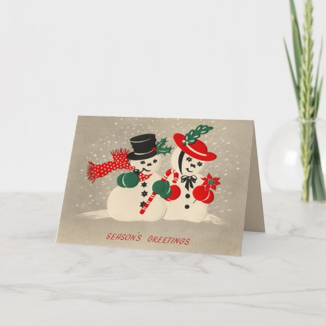 Carte de Noël vintage Couple de Neige (Devant)