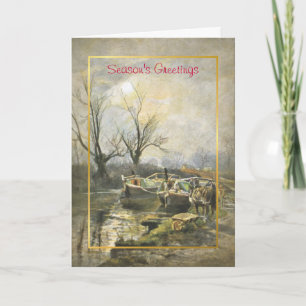 Carte de Noël vintage de bateaux de canal