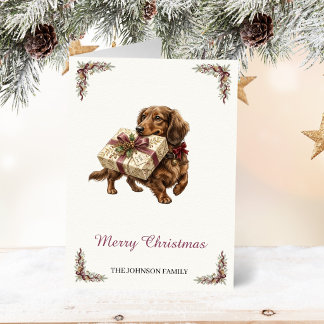 Carte de Noël vintage de chien de Dachshund