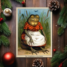 Carte de Noël vintage de dame grenouille étrange