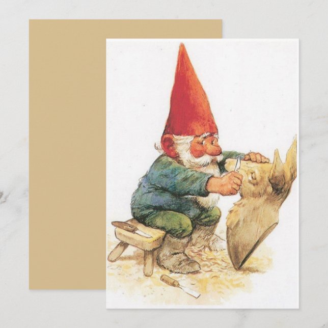 Carte de Noël vintage de Noël Gnome gravure (Devant / Derrière)
