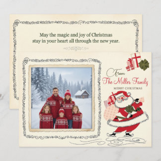Carte de Noël vintage de Père Noël patinant 