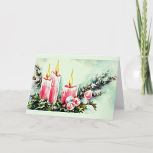 Carte de Noël vintage de pièce maîtresse de bougie