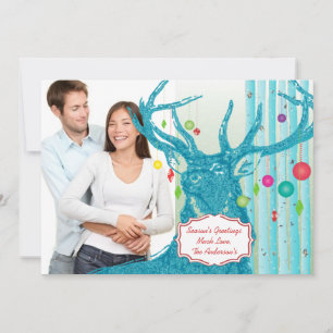 Carte de Noël vintage Deer Birch Tree