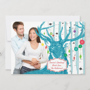 Carte de Noël vintage Deer Birch Tree