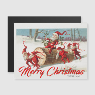 Carte de Noël vintage du Père Noël et des elfes