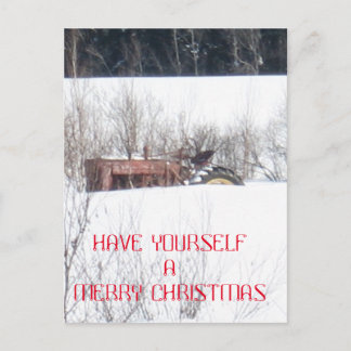 Carte de Noël vintage du tracteur oublié