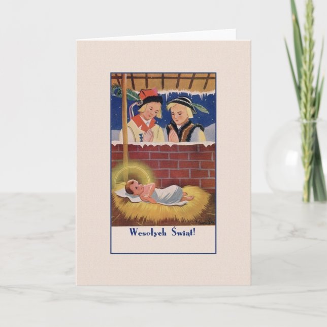 Carte de Noël vintage en Pologne Wesołyeh Świąt (Devant)