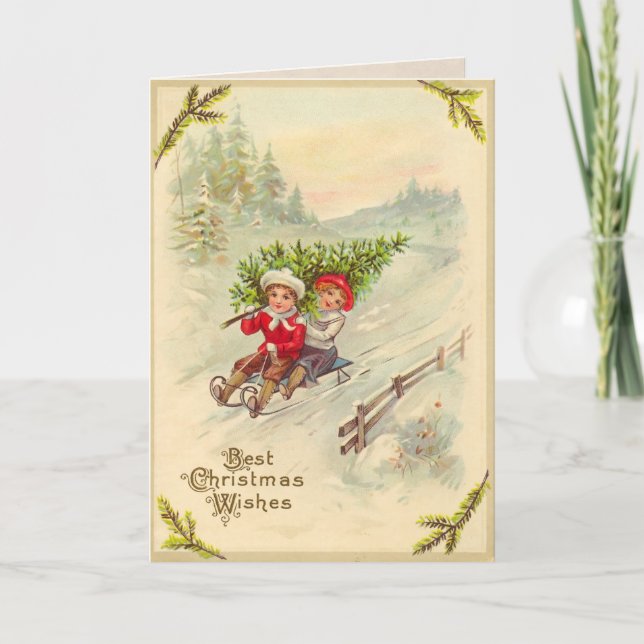 Carte de Noël Vintage Enfants (Devant)