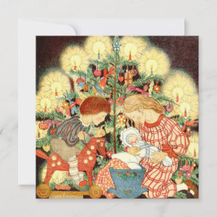 Carte de Noël Vintage   Enfants de l'arbre de Noël