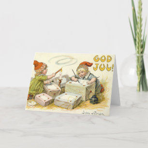 Carte de Noël Vintage   Gnomes Norvège Dieu juil