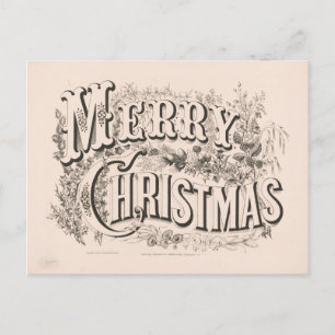Carte de Noël Vintage   Joyeuse couronne de Noël
