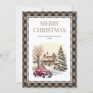 Carte de Noël vintage Joyeux Plaid pour Camion Rou