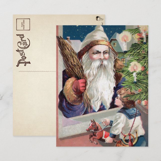 Carte de Noël Vintage Mauvais Père Noël (Devant / Derrière)