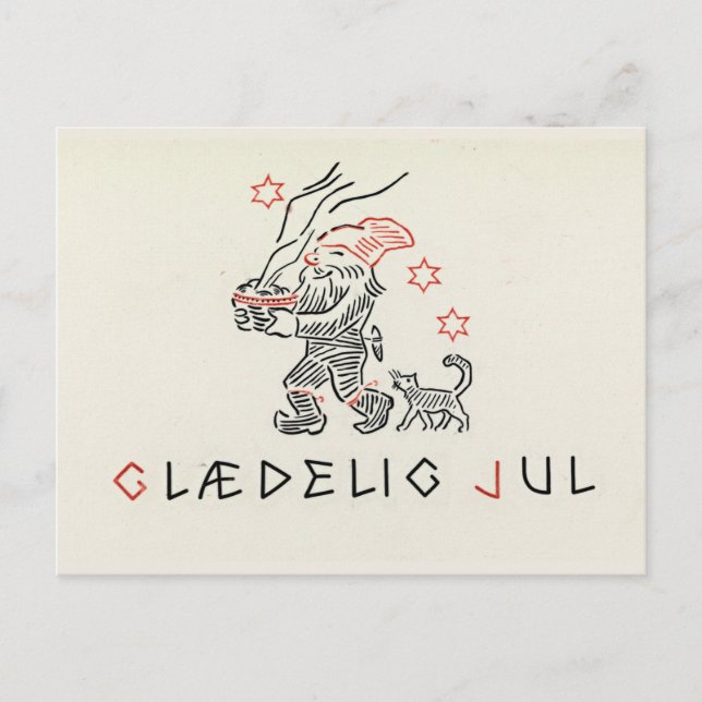 Carte de Noël Vintage Norvège | Glæ delig Jul Gnom (Devant)