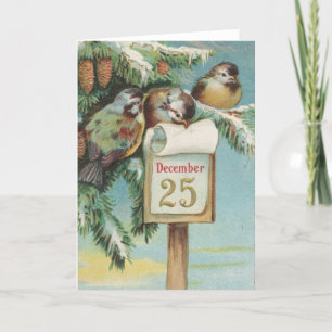 Carte de Noël Vintage   oiseaux du 25 décembre