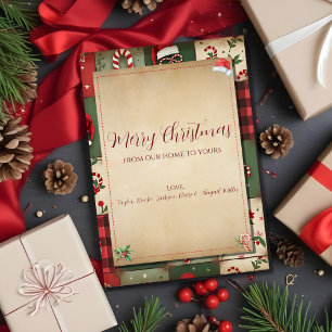Carte de Noël vintage patchwork de notre maison
