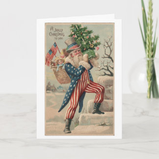 Carte de Noël vintage patriotique Oncle Sam