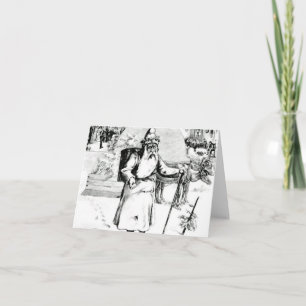 Carte de Noël Vintage Père Noël noir blanc