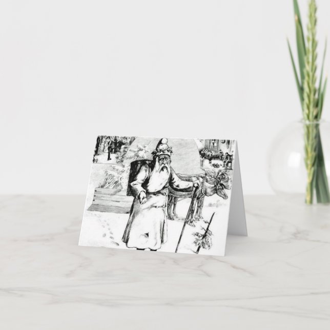 Carte de Noël Vintage Père Noël noir blanc (Devant)