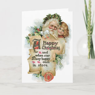 Carte de Noël vintage Père Noël pour enfants