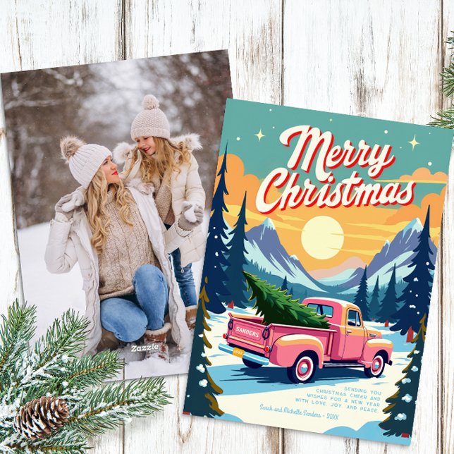 Carte de Noël vintage Pink Truck (Retro Christmas Card)