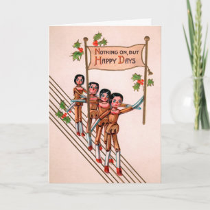 Carte de Noël vintage poupées en bois