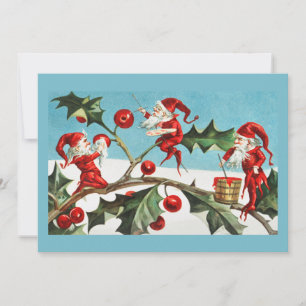 Carte de Noël vintage Retro Holly & Pixies