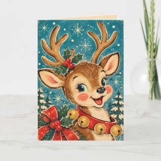 Carte de Noël vintage rétro Renne Fêtes