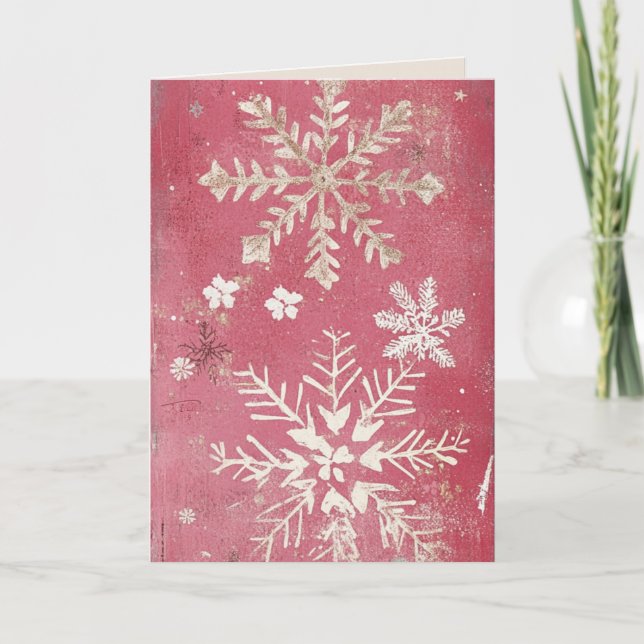 Carte de Noël vintage rose éditable (Devant)