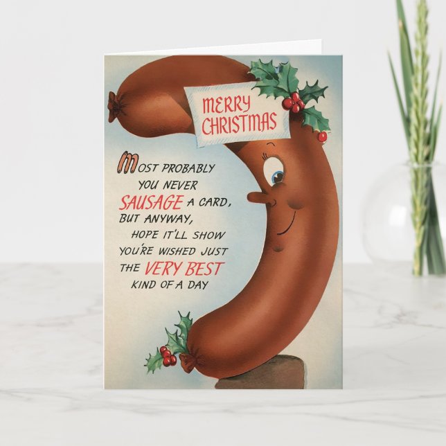 Carte de Noël vintage Saucisse (Devant)