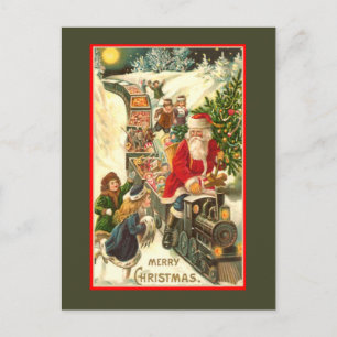 Carte de Noël Vintage Train Santa Claus