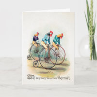 Carte de Noël vintage Victorian Vélo Roosters