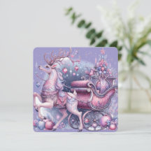 Carte de Noël violet Whimsical Magique Reindeer