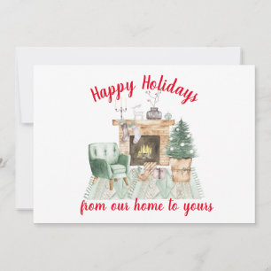 Carte de Noël Watercolor Fireside