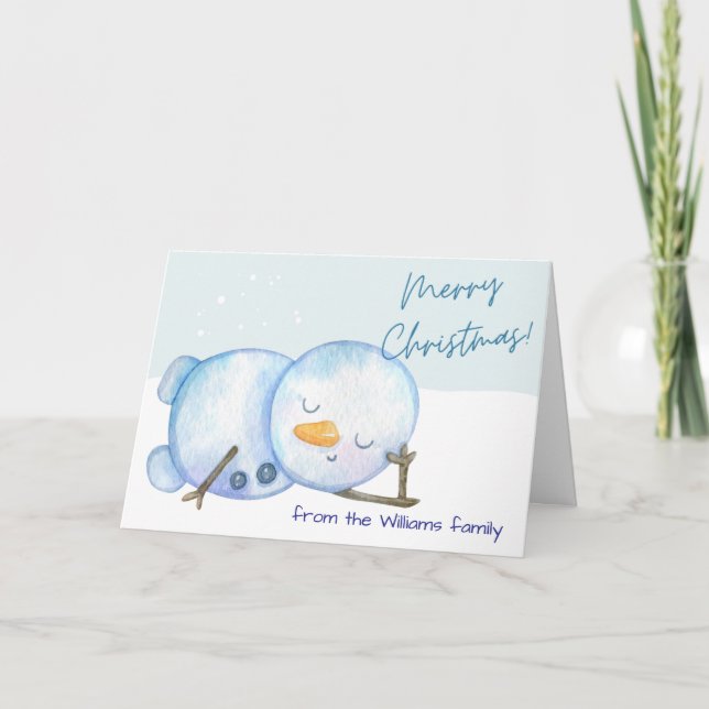 Carte de Noël Watercolor Snowman Art personnalisab (Devant)